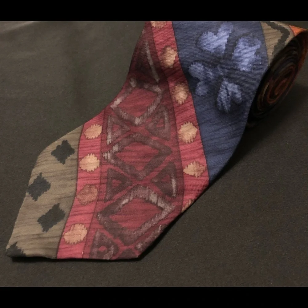 Vintage John Henry 100% Silk Tie. Abstract Design including Florals. Multicolor.